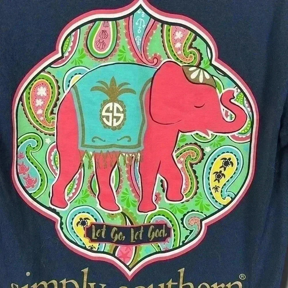 Simply Southern Black Tee Whimsy Colorful Crew Neck Pullover Blue Floral Size S - Picture 8 of 10